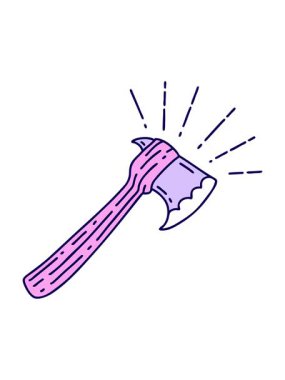 Geleneksel dövme stili balta çiziminin neon ışık efekti animasyonu