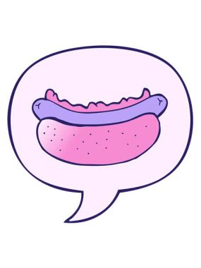 Konuşma baloncuklu çizgi film sosislisinin hareketli animasyonunu pürüzsüz gradyan stiliyle oynat