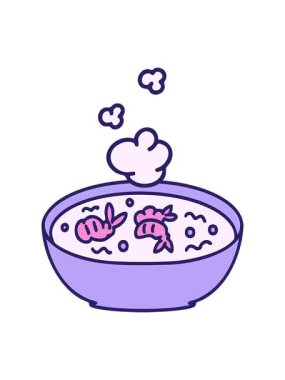 bob and pause animation of a hot japanese shrimp in steaming bowl