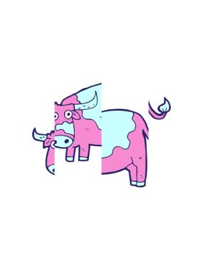 Karikatür inek çiziminin bölünen hareketi