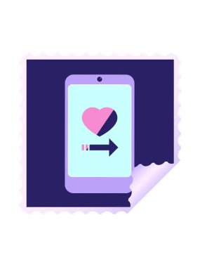 Cep telefonu grafik kare etiket damgasında flört uygulamasının dönen hareket canlandırması