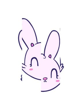 Çizgi film tavşan suratının bölünen hareketi