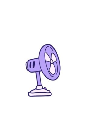 El çizimi çizgi film masaüstü vantilatörünün zıplama hareketi animasyonu