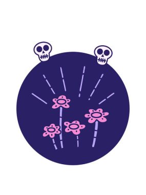 Dövme tarzı bir çiçeğin büyüyen ikonunun kafatası animasyonu