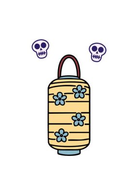 Japon kağıt fenerinin çiçek desenli kafatası animasyonu