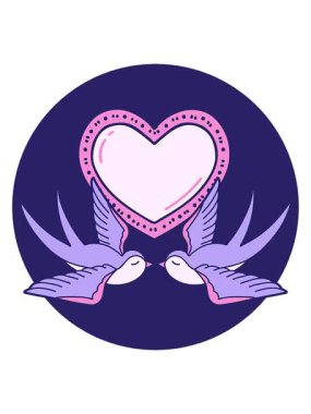 Kırlangıçlar ve kalp tasarımı ikonik dövme imajını salla ve durdur