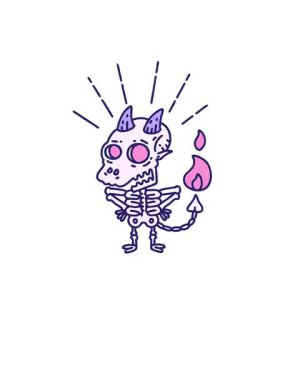 Geleneksel dövme stili iskelet iblis karakterinin yükseliş ve yüzme animasyonu