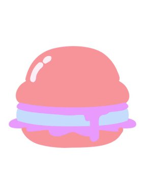 Pikselleştirme efekti parlak renkli lezzetli bir hamburgerin canlandırması