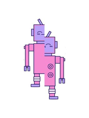 Bir robot çiziminin tatlı çizgi filminin bölünmüş hareket animasyonu