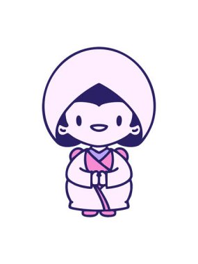 Geleneksel gelinlik giymiş mutlu bir Japon kadının ışık efekti.