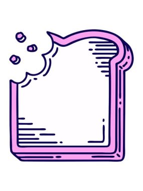 Dövmenin neon ışık efekti geleneksel bir şekilde ısırılmış ekmek dilimi şeklinde canlandırılması