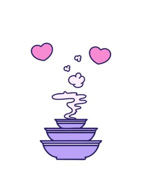 Bir yığın Japon buharlı yemek kasesinin dönen kalpleri.