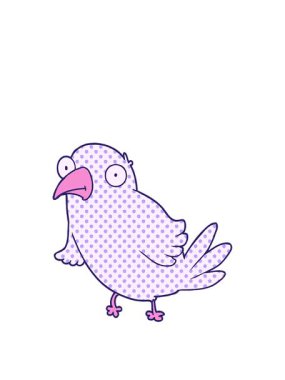 Sevimli parlak bir kuşun çizgi filminin animasyonunu genişletiyorum.