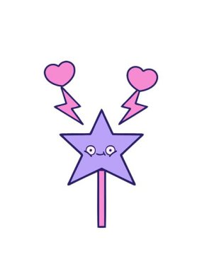 Sihirli bir değneğin sevimli çiziminin dönen kalp animasyonu