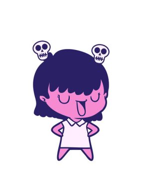 neon resimli kadın çizgi film karakterinin kafatası animasyonu