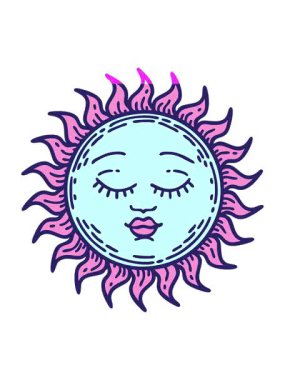 Ortaçağ güneşinin geleneksel tarzında dövme animasyonunu güçlendir