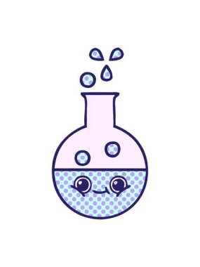 Bir test tüpünün çizgi roman tarzı çizgi filminin efekt animasyonunu göster