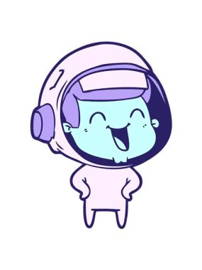 Mutlu el çizilmiş astronotun titreşimli hareketi