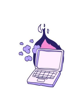 pressure popping animation of cartoon broken laptop computer