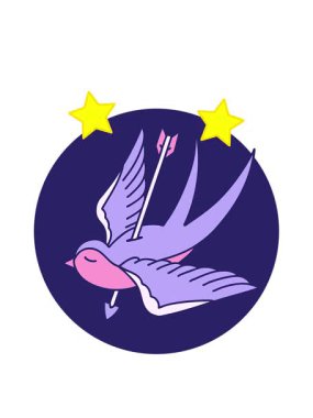 dönen yıldızların canlandırması ikonik dövme stili görüntüsü bir kırlangıcın ok ile fırlatılışı