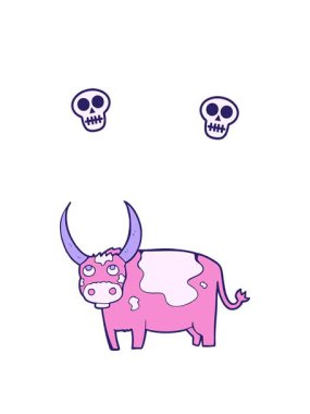 Çizgi film inek çiziminin kafatası animasyonu