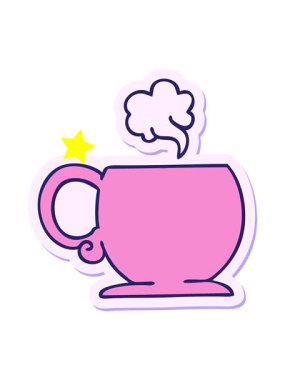 Parıldayan yıldızlar, garip bir el çizimi çizgi film sıcak içeceği çıkartmasının animasyonunu etkiler.