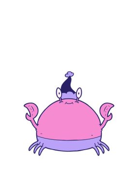 Noel Baba şapkası takan bir yengecin el çizimi animasyonunu genişletiyor.