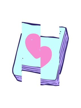 Karikatür aşk kalp not defterinin bölünmüş hareketi.