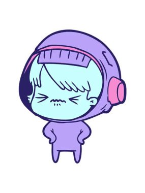 Titreşimli hareketli çizgi film karakteri uzay kızı elleri kalçasında