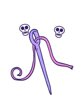 karikatür karalama iğnesi ve ipliğin kafatası animasyonu