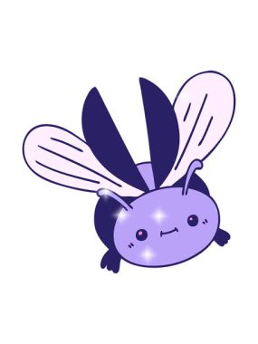 Parıltı efekti, el çizimi, tuhaf çizgi film uçan böcek.