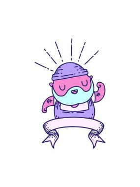 Dövmeli, sakallı, pazılarını esneten bir tomar afişinin hareketli animasyonu.