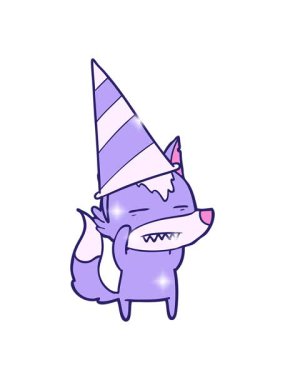 Parti şapkasındaki kurt çizgi filminin ışıltı etkisi.