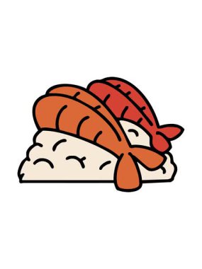 Pilav üzerine kızarmış Japon karidesinin hareketli baskısı