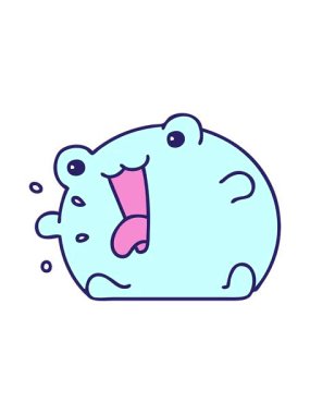 Komik, mutlu bir kurbağanın çizgi filminin basınçlı animasyonu