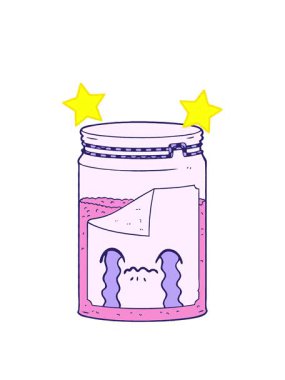 dönen yıldızların animasyonu karikatür cam kavanozu ağlıyor.