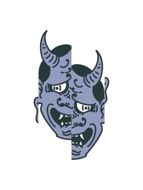 Japon tiyatro kabuki maskesinin bölünmüş hareketli animasyonu