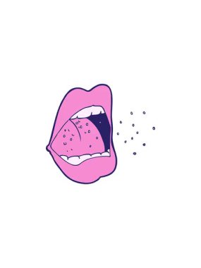 Çizgi filmdeki hapşıran ağzın göz alıcı satış animasyonu.