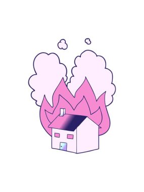 Çizgi film yanan evin animasyonunu salla ve durdur