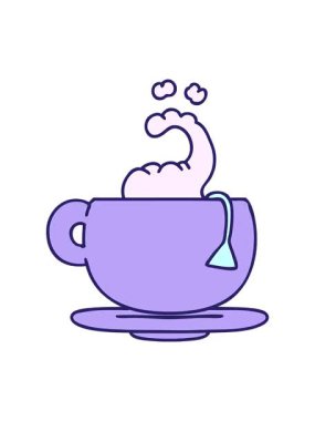 Karikatür animasyonunda dönen sıcak çay fincanı.