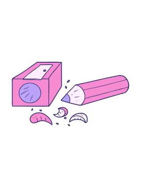 Karikatür kalem ve bileyicinin titrek hareketli animasyonu