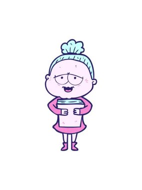 Mutlu yaşlı kadın çizgi filminin animasyonunu görüntüle