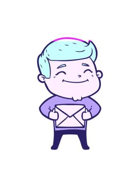 Mutlu karikatür adamı paketle canlandırın.