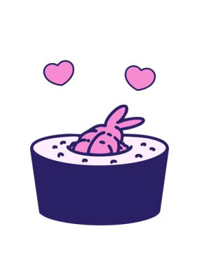 Karidesli geleneksel Japon suşisinin dönen kalp animasyonu.