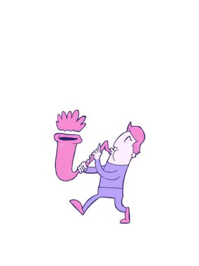 Saksafon çalan çizgi film karakterinin zıplama hareketi.