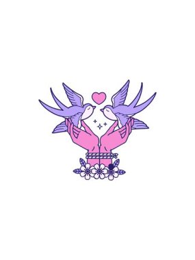 Dövme stili satış animasyonu eller ve kırlangıçlar