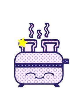 Parıldayan yıldızlar çizgi roman tarzı bir tost makinesinin animasyonunu etkiler.