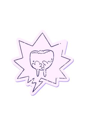 Çizgi film dişinin animasyonunu konuşma baloncuğuyla germek sıkıntılı eski çıkartma