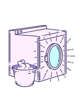 Geleneksel dövme stili çamaşır makinesi çiziminin simli etkisi