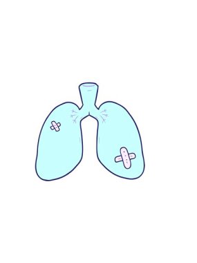 Çizgi film onarılan akciğerlerin yatay titreşimli animasyonu